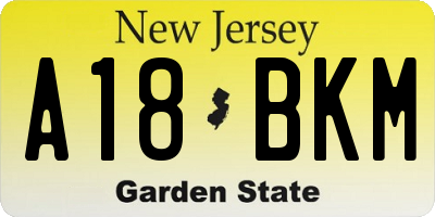 NJ license plate A18BKM