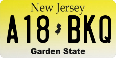 NJ license plate A18BKQ