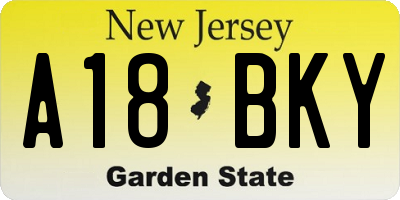 NJ license plate A18BKY