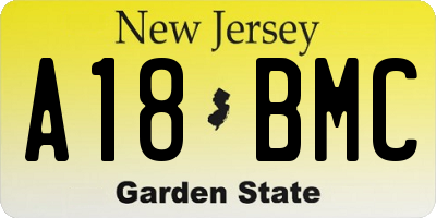 NJ license plate A18BMC