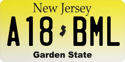 NJ license plate A18BML