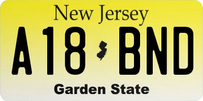 NJ license plate A18BND