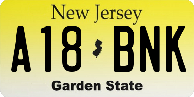 NJ license plate A18BNK