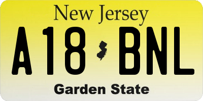 NJ license plate A18BNL