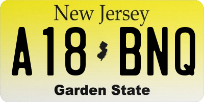 NJ license plate A18BNQ