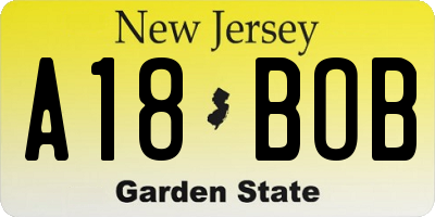 NJ license plate A18BOB