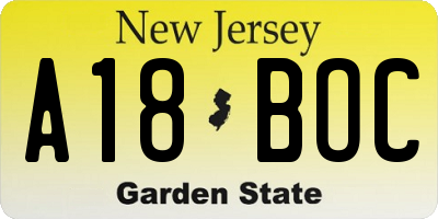 NJ license plate A18BOC