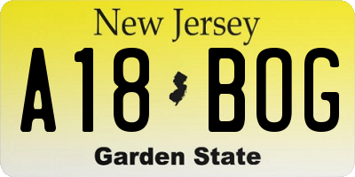 NJ license plate A18BOG