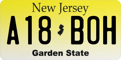 NJ license plate A18BOH