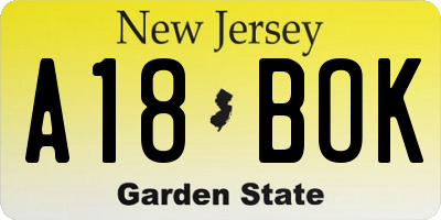 NJ license plate A18BOK