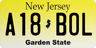 NJ license plate A18BOL