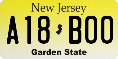 NJ license plate A18BOO
