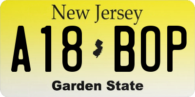 NJ license plate A18BOP