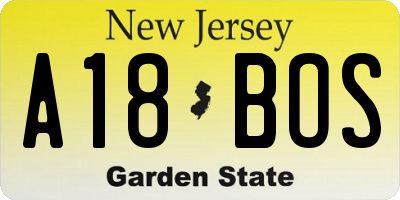 NJ license plate A18BOS