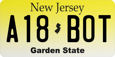 NJ license plate A18BOT