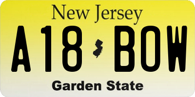NJ license plate A18BOW