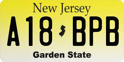 NJ license plate A18BPB