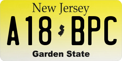 NJ license plate A18BPC