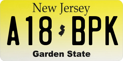 NJ license plate A18BPK