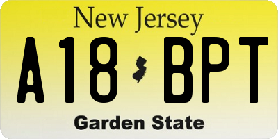 NJ license plate A18BPT
