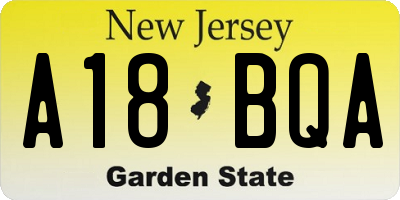 NJ license plate A18BQA