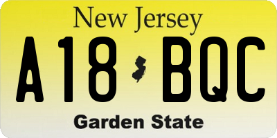 NJ license plate A18BQC