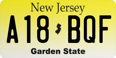 NJ license plate A18BQF