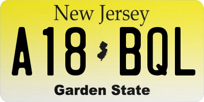 NJ license plate A18BQL