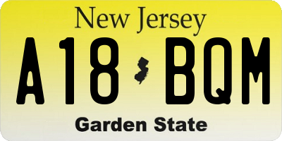 NJ license plate A18BQM