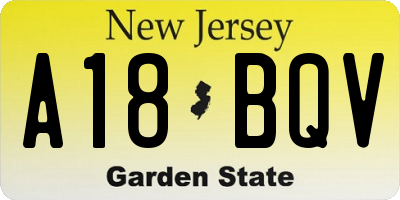 NJ license plate A18BQV