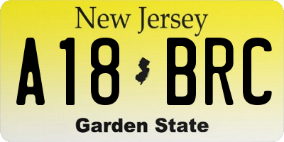 NJ license plate A18BRC