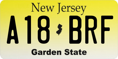 NJ license plate A18BRF