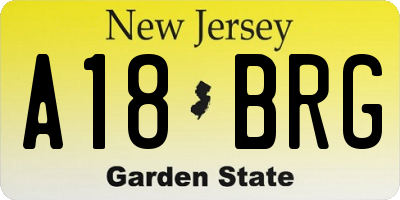 NJ license plate A18BRG