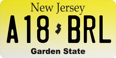 NJ license plate A18BRL