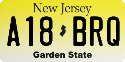 NJ license plate A18BRQ