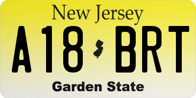NJ license plate A18BRT
