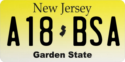 NJ license plate A18BSA