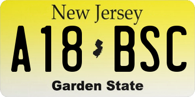 NJ license plate A18BSC
