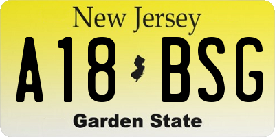 NJ license plate A18BSG