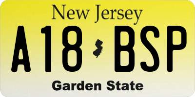 NJ license plate A18BSP