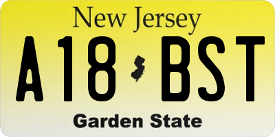 NJ license plate A18BST