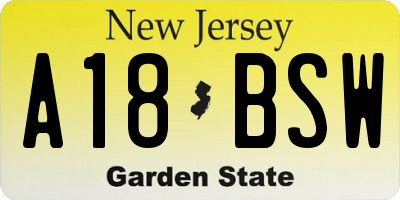 NJ license plate A18BSW