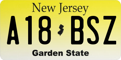NJ license plate A18BSZ