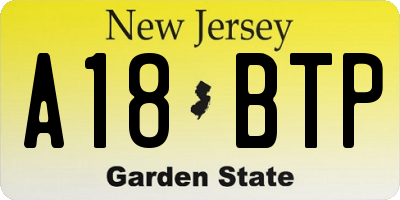 NJ license plate A18BTP