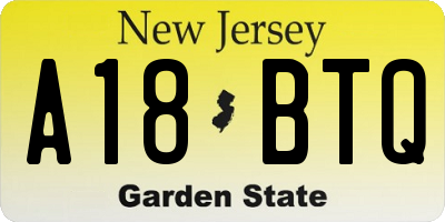 NJ license plate A18BTQ