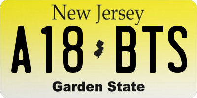NJ license plate A18BTS