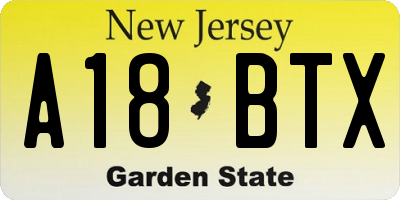 NJ license plate A18BTX