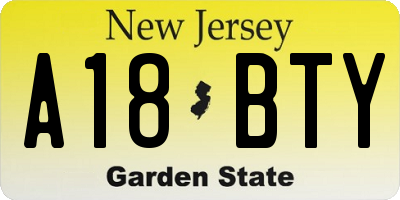 NJ license plate A18BTY
