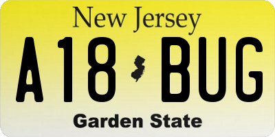 NJ license plate A18BUG