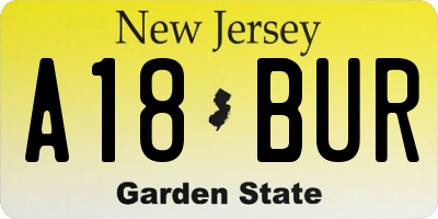NJ license plate A18BUR